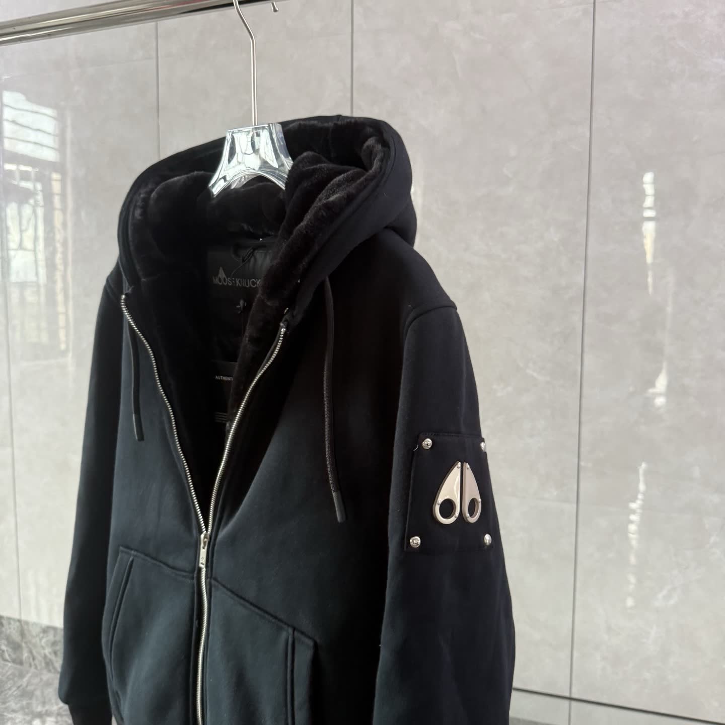 Moose Knuckles Shearling-Lined Zip Hoodie Moose Knuckles Shearling-Lined Zip Hoodie